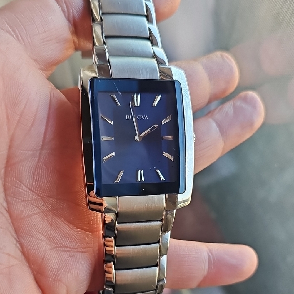 Bulova Silver Watch with Deep Blue Dial